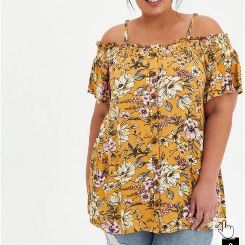Torrid Rayon Crepe Smocked Cold Shoulder Top